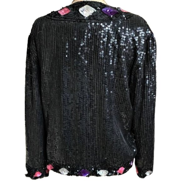 Vintage 80s sequins beaded sparkly jacket kimono cardigan, silk - Picture 10 of 16